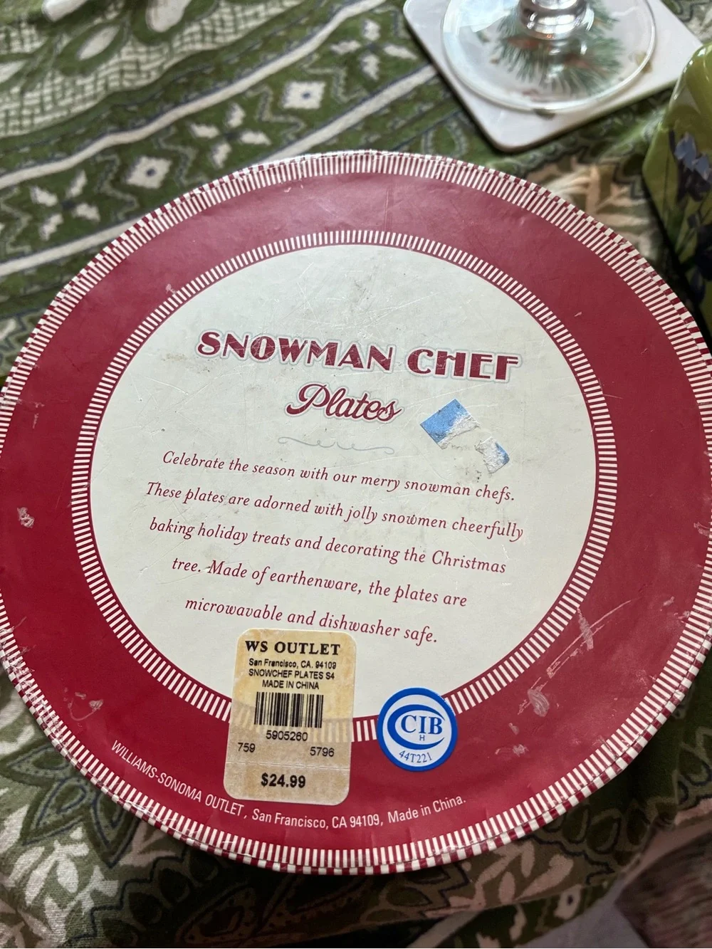 Williams Sonoma “Snowman Chef Plates”. NIB ORIGINAL TAG. 4 Small plates.